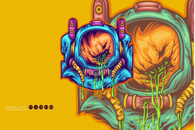 Zombie head astronaut galaxy illustrations