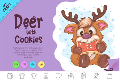 Cartoon Deer with Cookies. Clipart