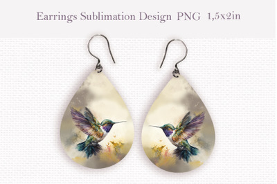 Flying hummingbird teardrop sublimation earrings design