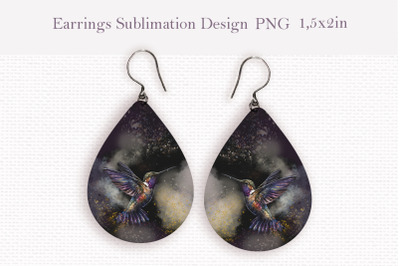 Flying hummingbird teardrop sublimation earrings design
