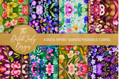 Seamless Psychedelic Flower Patterns