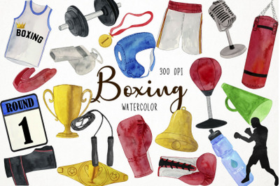 Watercolor Boxing Clipart, Fighting Clipart, Sports Clipart