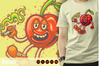 Cute cherry smoking cannabis logo Illustrations