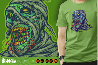 Mummies monster skull head illustrations