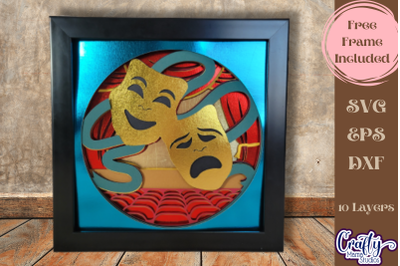 Theater Svg Shadow Box, 3D Layered Theater Masks Cut File