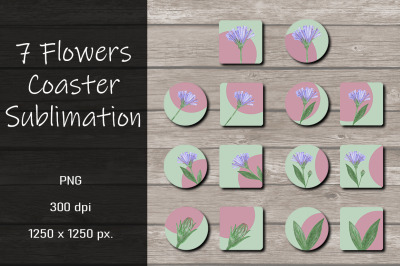 Flowers Coaster Sublimation Design Bundle