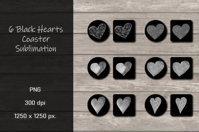 Black Heart Coaster Sublimation Design Bundle