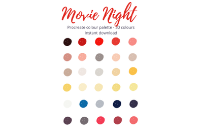Procreate Movie Night Colour Palette 30 Shades