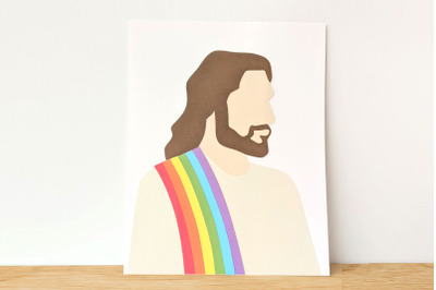 LGBT-Affirming Minimalist Jesus with Rainbow Sash | SVG | PNG | DXF |