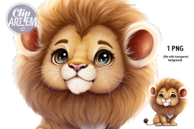 Cute Baby Boy Lion with Mane Image PNG Clip Art Sublimation