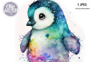 Baby Penguin Watercolor JPEG Illustration Wall Art Image File