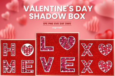 Valentines Shadowbox | 3D Layered SVG | Lightbox