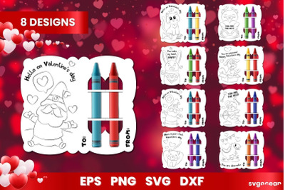 Valentines Day Coloring Card | Svg Bundle | Crayon Cards