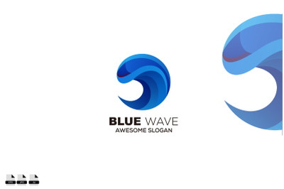 blue wave logo template with letter c design colorful