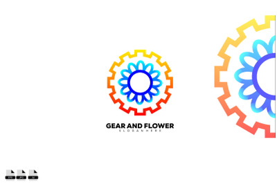 gear tech with flower design line logo colorful