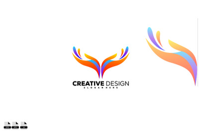 whale tail creative design with hand graphic logo colorful