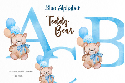 Teddy Bear Blue Alphabet Clipart