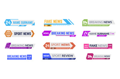 Headline information media screen frames. Breaking news tv bars for br