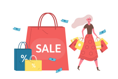 Bad habits, people addictions shopping. Woman buying and spending mone