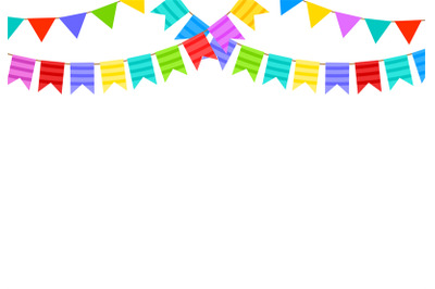 Birthday bunting flags. Hanging bright festive garlands for party cele