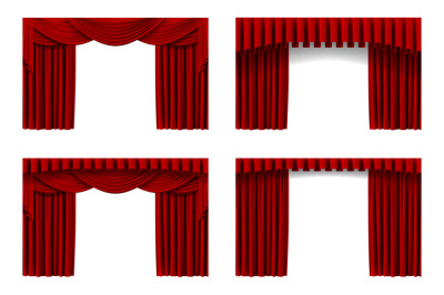 Red stage curtain. Opera or cinema luxury drapery for interior decorat