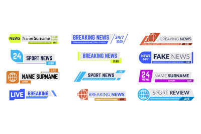 Television broadcast bar vector illustration set. Breaking news, sport