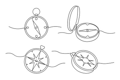 Traveller compass of different design. Single one line drawing equipme