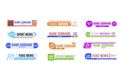 Tv news bars, breaking news broadcasting third part banners. Templates