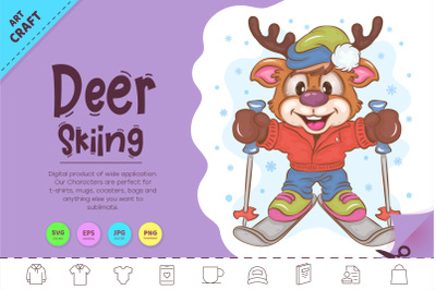Cartoon Deer Skiing. Clipart