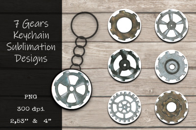 Steampunk Gears Keychain Sublimation PNG Designs