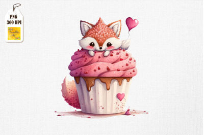 Cute Fox Loves Cupcake Valentine&#039;s Day