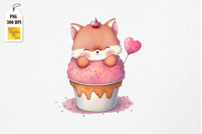 Cute Fox Loves Cupcake Valentine&#039;s Day 2