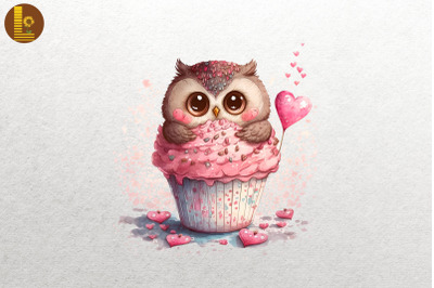 Cute Baby Owl Loves Cupcake Valentine