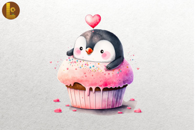 Cute Penguin Loves Cupcake Valentine