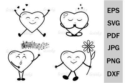SVG romantic set with kawaii hearts, doodle, file cutting