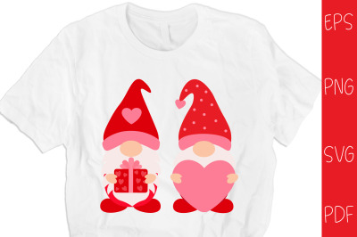 Gnome Heart sublimation. Valentine Gnome T- shirt design