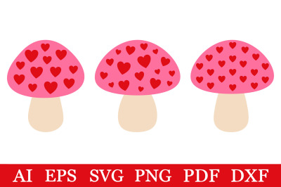 Mushroom with hearts clipart. Mushroom Valentine sublimation