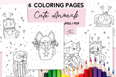 Valentine cute animals Coloring pages