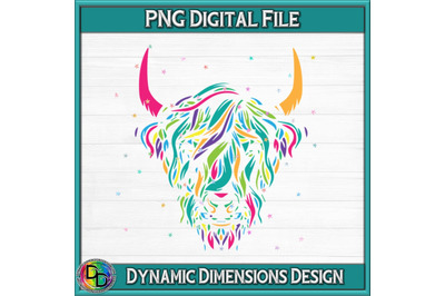 Colorful Highland Cow PNG