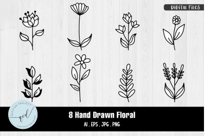 Hand Drawn Floral Clipart | 8 Variations