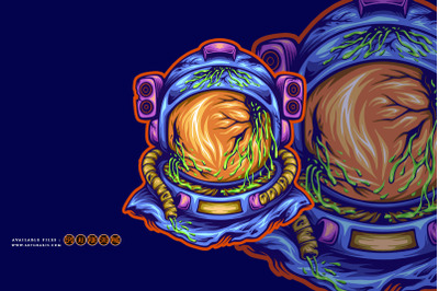 Alien head astronaut helmet illustrations