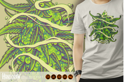 Cannabis leaf plant smoke effect swirls illustration