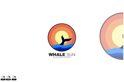 whale sea with sunset design icon logo template