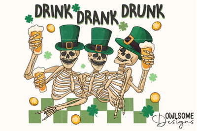 Funny Skeleton Patricks Day PNG Designed