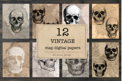 Vintage skull digital paper