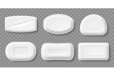 White soap bars. Realistic hygienic products mockup&2C; different shapes