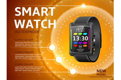 Realistic smartwatches poster. Multifunction wrist device&2C; electronic