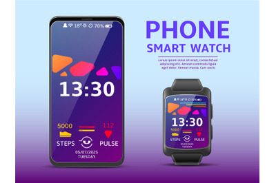 Realistic smartwatch phone screen. Mobile gadgets unified design, wris