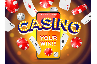 Realistic casino poster. Online gambling composition, mobile gaming ap