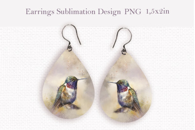 Watercolor hummingbird teardrop sublimation earrings design